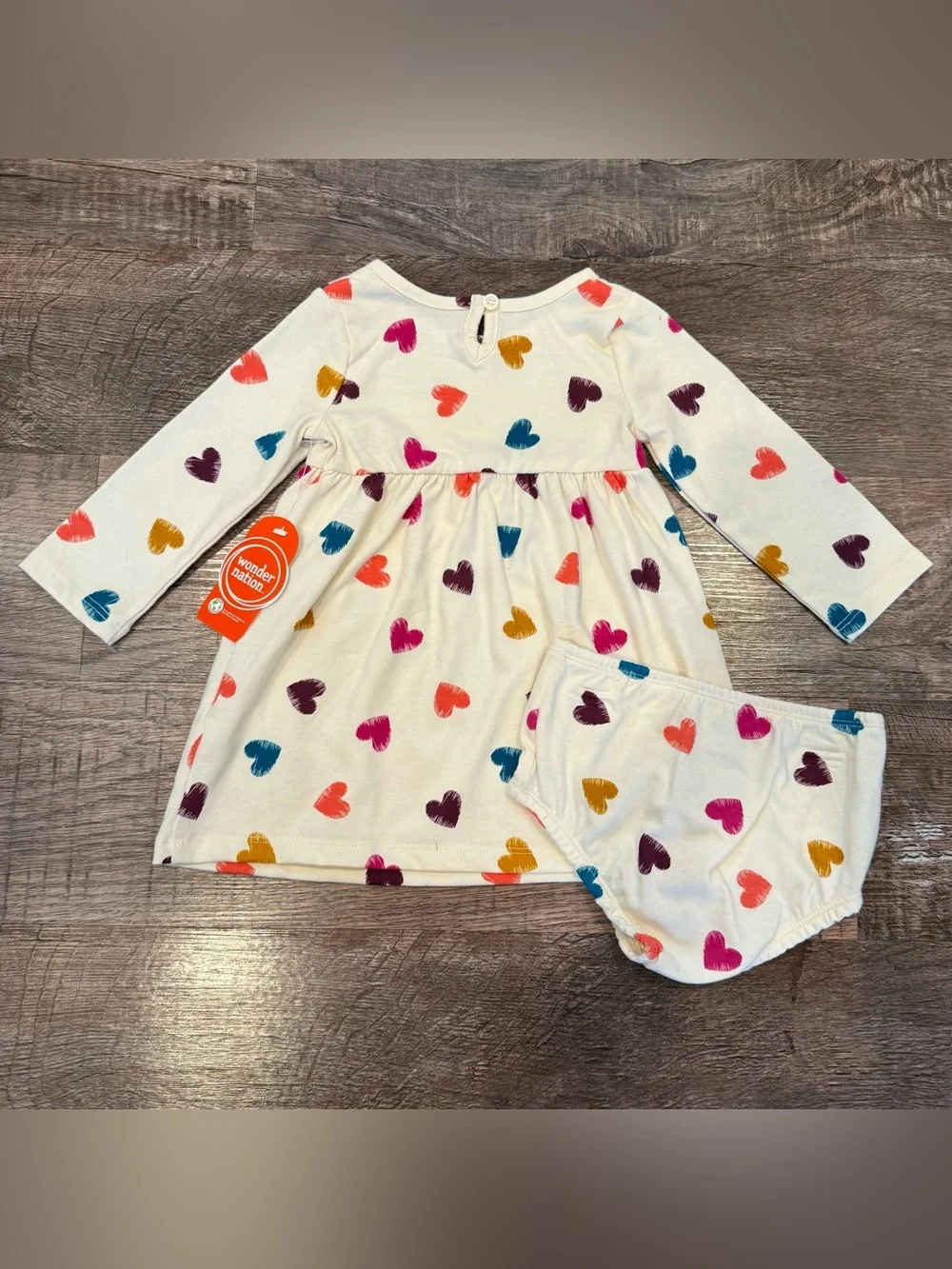 NWT Wonder Nation Cream Dress Colorful All Over Hearts  Diaper Cover 12 Months